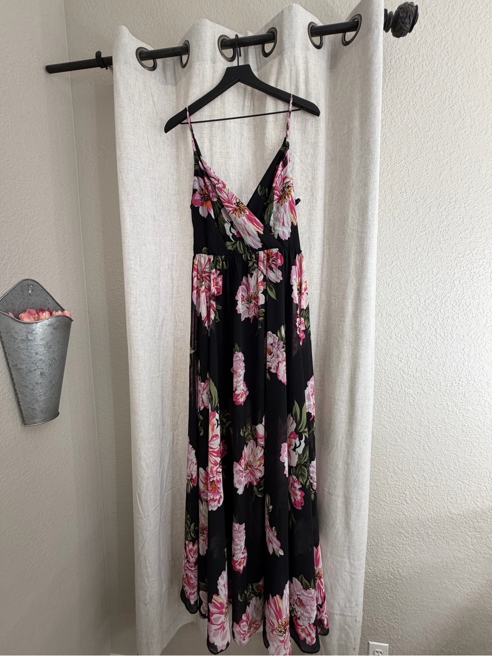 B Darlin Black Maxi Dress with Pink Floral Print